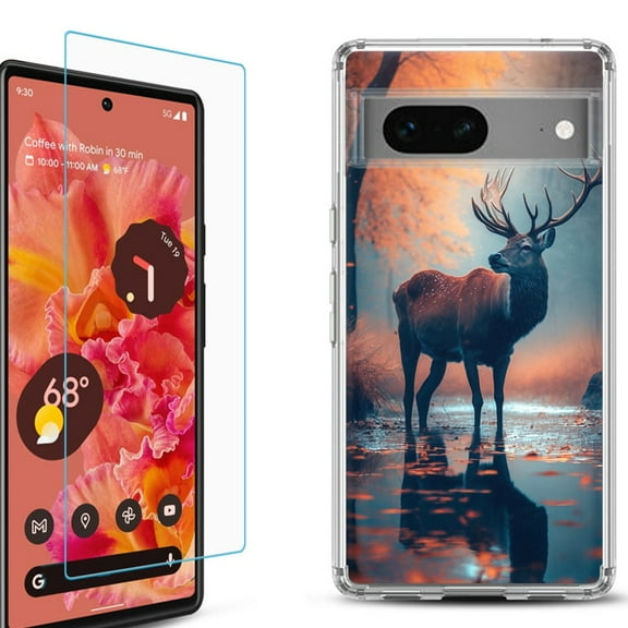 OneToughShield ® for Google Pixel 7a Shockproof Bumper Phone Case, with Tempered Glass Screen Protector - Deer Autumn