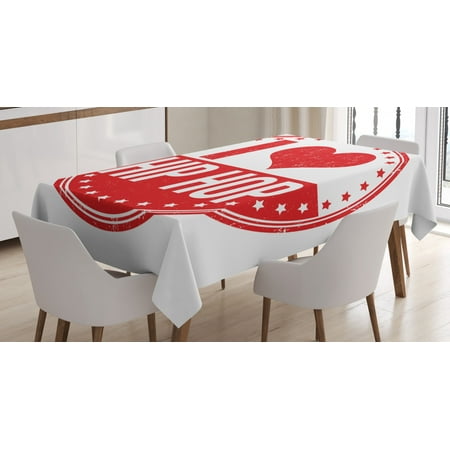 

Hip Hop Tablecloth I Love Hip Hop Phrase on a Circular Grungy Background with Star Shapes Rectangular Table Cover for Dining Room Kitchen 60 X 90 Inches White and Vermilion by Ambesonne