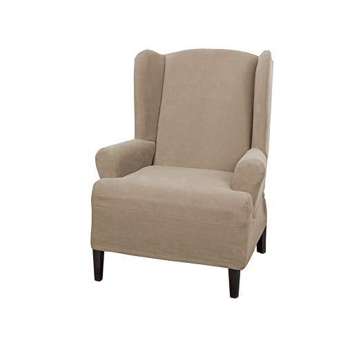 Maytex Mills Pixel Ultra Soft Stretch Wing Back Arm Furniture Cover 1 Piece Sand Chair Slipcover