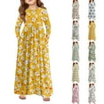 thumbnail image 2 of Abcomgle Girls Maxi Dresses 7-8 Casual A-Line Long Sleeve Girls Long Dresses Vintage Floral Print Crew Neck Sundresses Swing Dresses with Pockets,Green, 2 of 5