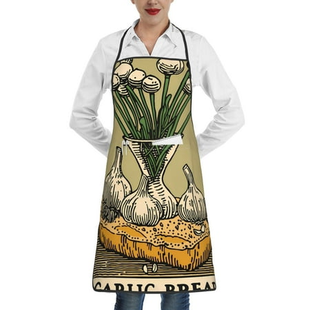 

Lukts Vintage Garlic Bread Illustration Pattern Kitchen Apron Waterdrop Resistant Apron with adjustable Aprons for Women and Men with Pockets Cooking Apron