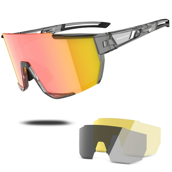Black Sport Cycling Glasses for Men and Women, Big Frame Sunglasses with 3 Interchangeable Polarized Lenses, UV400 Protection for Running, Hiking and Outdoor Sports