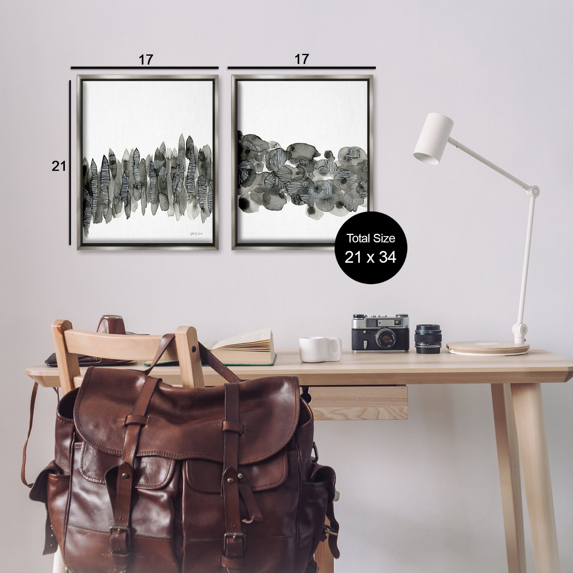 Stupell Industries Abstract Charcoal Kindling Abstract Painting Gray Floater Framed Canvas Art Print Wall Art, 17 x 21, Set of 2