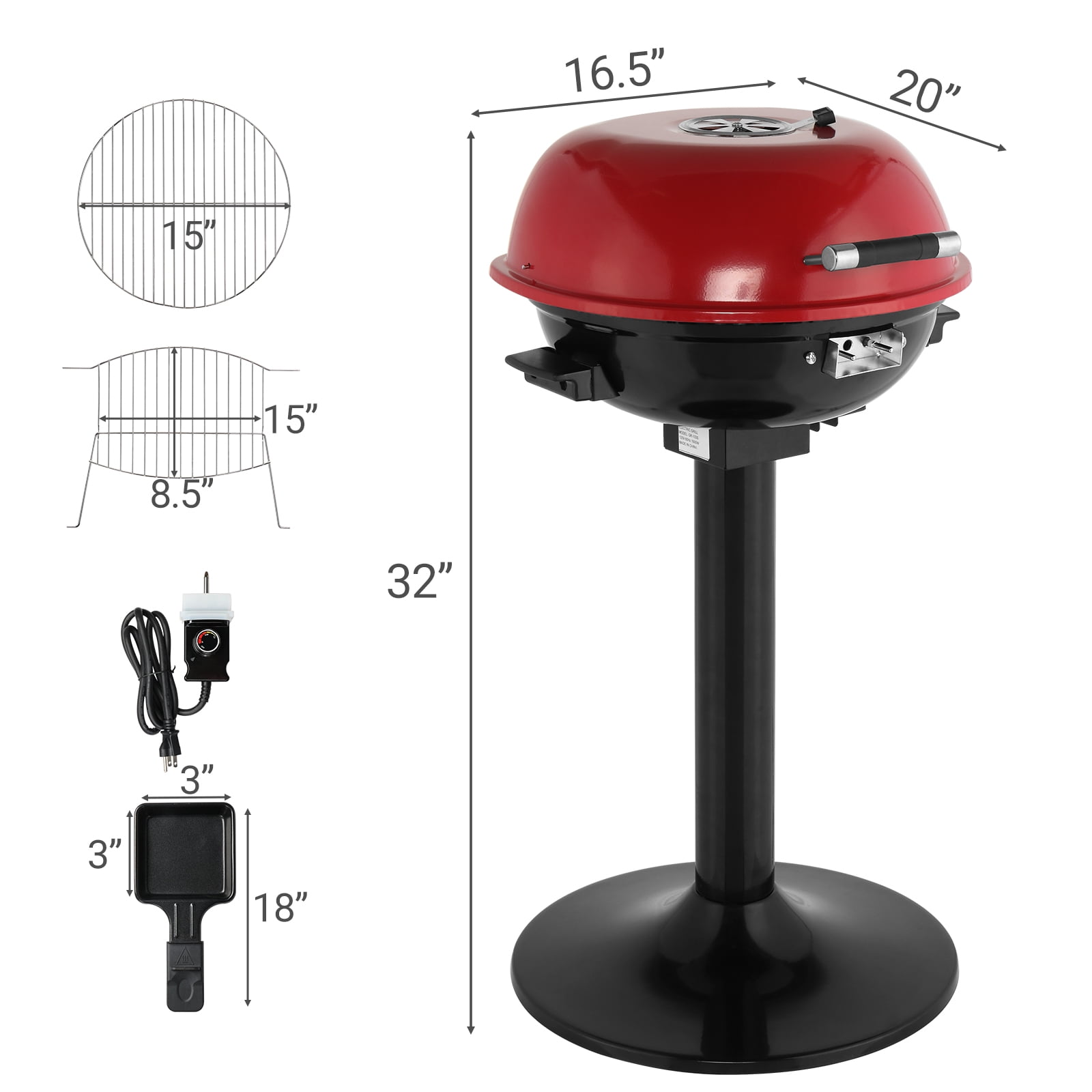 BBQ Grill with Stand, Smokeless No Flare-Up Electric Barbecue Grill, Adjustable Temperature Large Cooking Surface for Apartment Patio Balcony Family Party Use