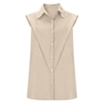 thumbnail image 2 of WCJM Christmas Tank Top Women's Linen Button Down Shirt Rolled Cuffed Blouse Ladies Summer Casual V Neck Beach Cotton Tops Tight Women's Shirts for Women Brown Blouses for Women Tank Tops for Women, 2 of 5