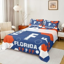 Manfei Florida Monogrammed F Queen Sheet Sets,Geometric Hexagon Flat Sheet,Blue Orange White Queen Fitted Sheet For Boy Teens,Ultra Soft Bedroom Decor,4 Pieces