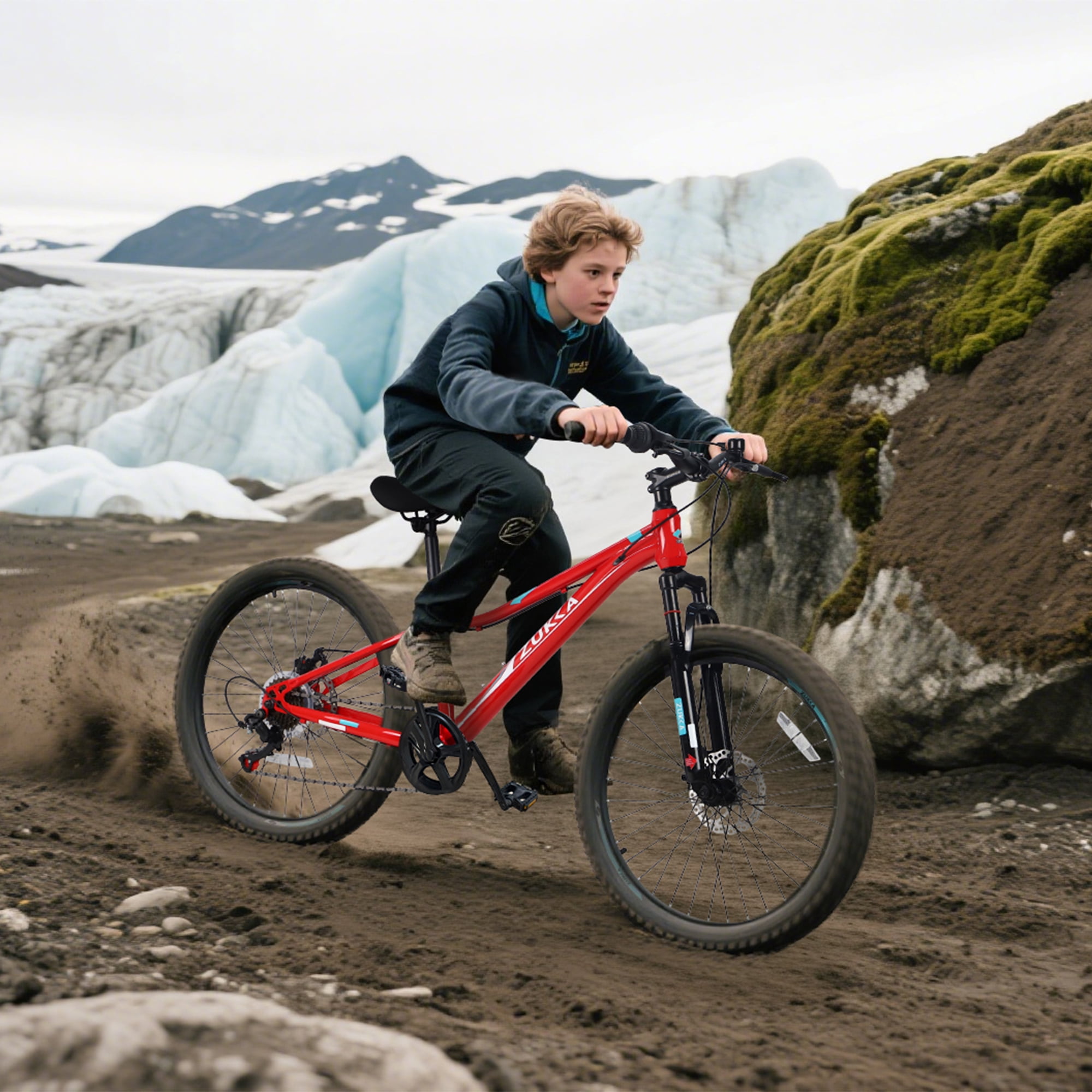 POVANLI 24 Inch Mountain Bike 6 Speed ​​Suspension Fork,Inflatabll Rubber Tires,Aluminum Alloy Rim,Steel Frame,Dual Disc Brake,Suitable for commuting to school and city riding,Gift(Yr 9-12)(Red)
