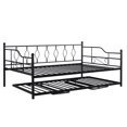 thumbnail image 5 of Seizeen Daybed with Pop Up Trundle, Full Size Daybed with Twin Size Trundle Bed, Metal Sofa Bed Frame for Living Room, Modern Home Space Saving Furniture, No Box Spring Needed, Black, L0175, 5 of 10
