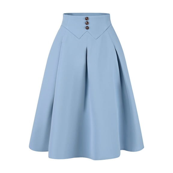 DARING DIVA Women's Casual Office A-Line Button Decor Midi Skirts S Grey Blue