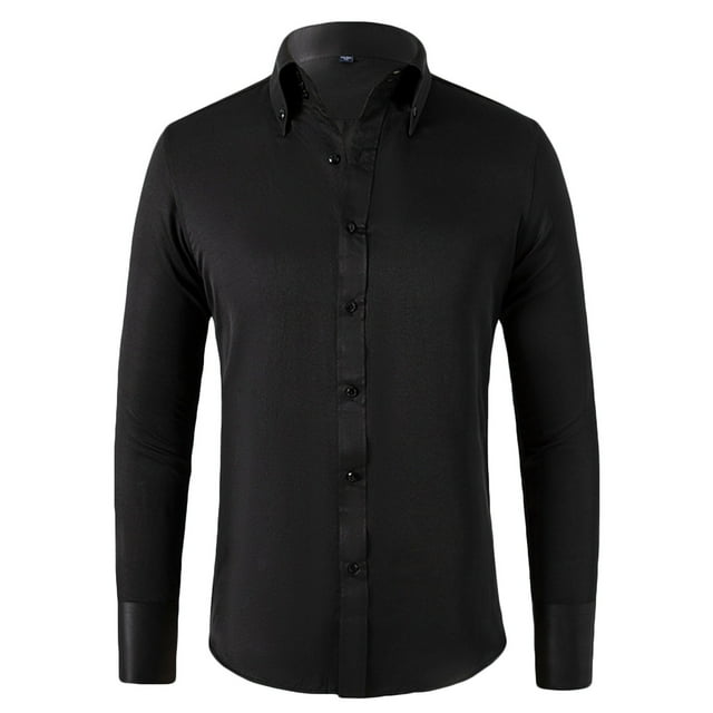 RXIRUCGD Chemises Cardigan pour Hommes Mode Décontractée Unies à Col Rabattu avec Boutons, Noir, Taille : L