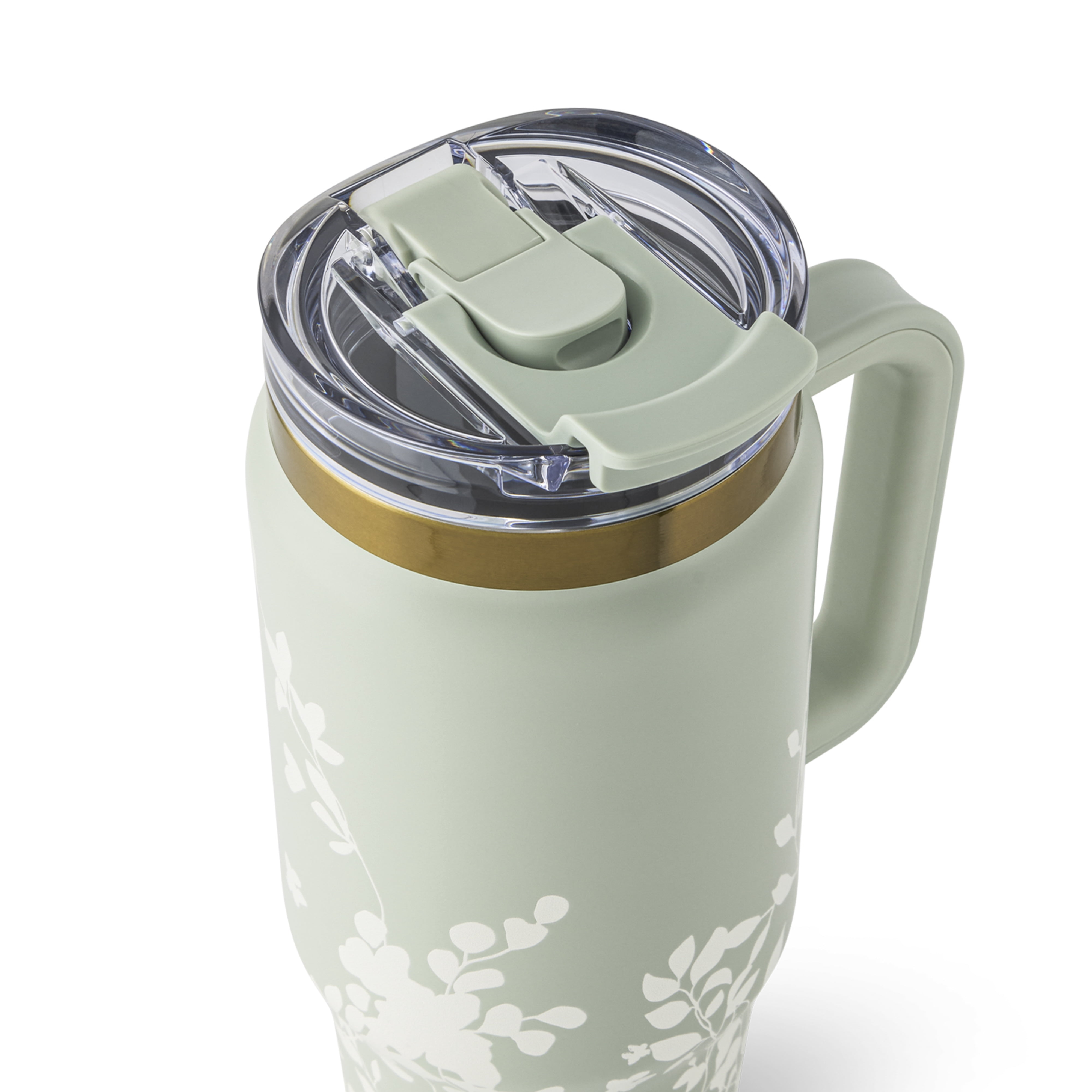 Thyme & Table 32oz Stainless Steel Luna Tumbler with Handle and Dual Straw Lid, Sage Meadow