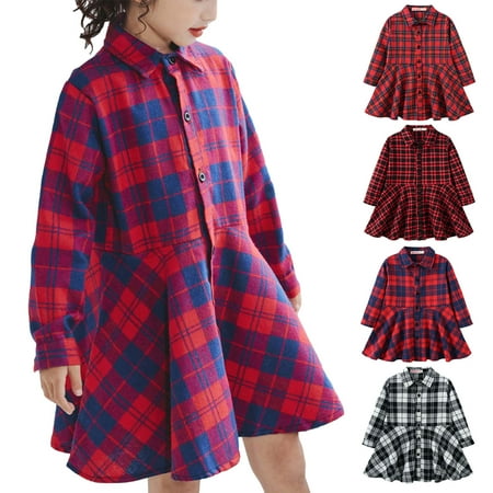 

APEXFWDT Toddler Baby Girls Christmas Dress Plaid Party Princess Dresses Clothes Infant Long Sleeve Pleated Red Plaid Christmas Dress Clothes