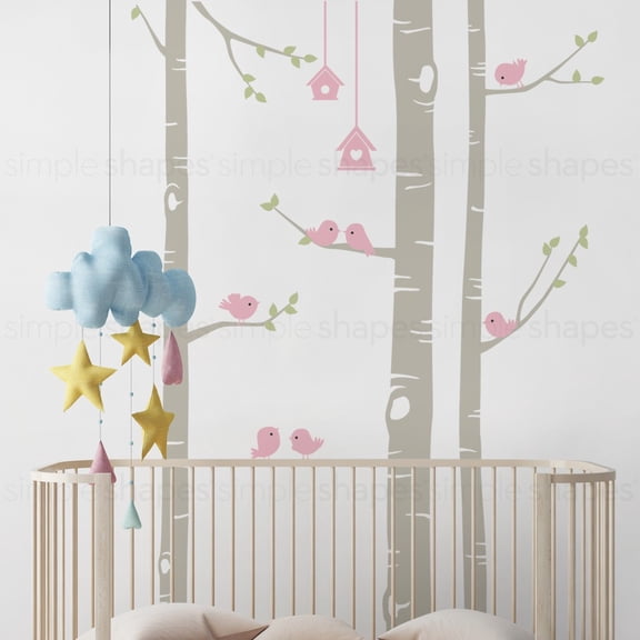 Birch Tree with Birds Wall Decal W1119 - Scheme A