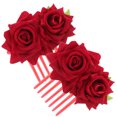 thumbnail image 2 of 2Pcs Fabric Rose Flower Hair Comb Bridal Hair Bun Clip Wedding Hair Styling Tool, 2 of 9