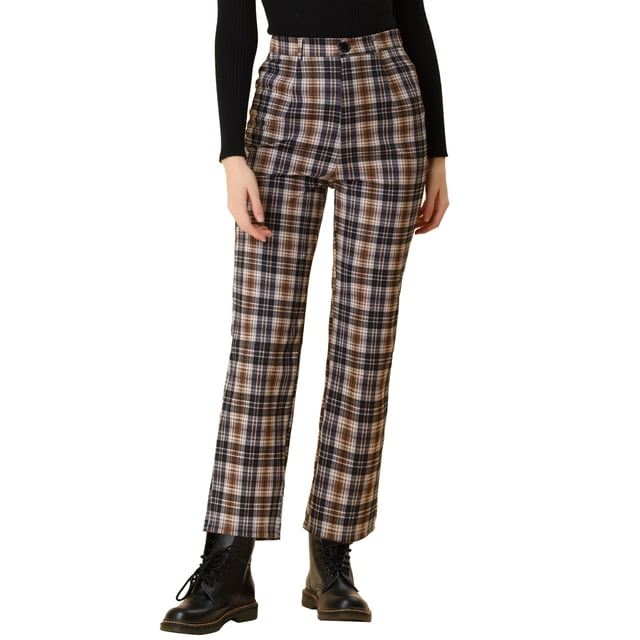 Pantalones de Tobillo Allegra K A Cuadros Para Mujer Pantalones de Trabajo Casual Amarillo L