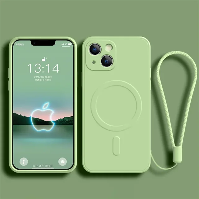 Liquid Silicone Case For iPhone 15 11 13 12 14 Pro Max XR Xs Plus Phone Magnetic Wireless Charging For Magsafe Cover Light Green iphone 11
