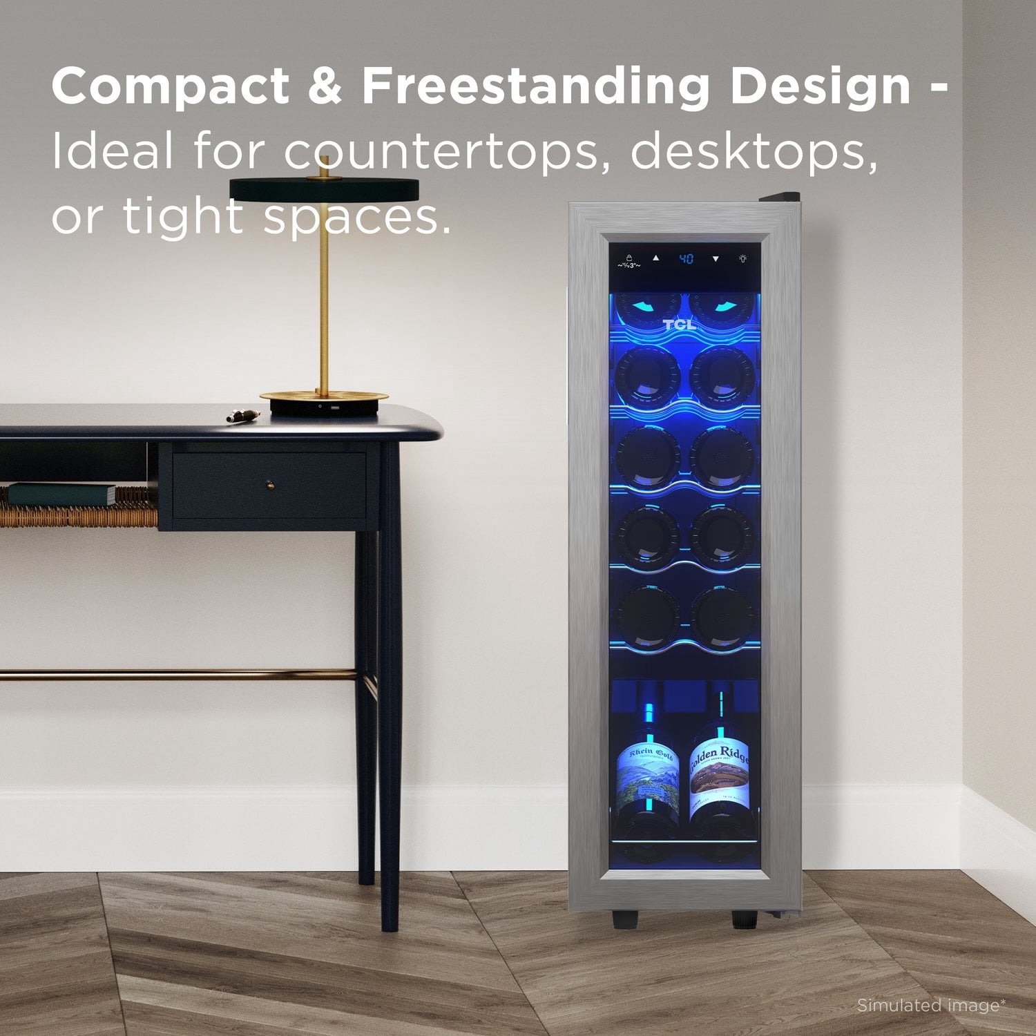 TCL Stainless Steel Single Door 12 Bottle Wine Cooler for Kitchen, Bedroom & Office, 1.24 Cu. Ft.
