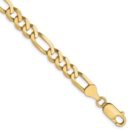 Diamond2Deal 10K Yellow Gold 6.25mm Flat Figaro Chain Bracelet for Men 7"
