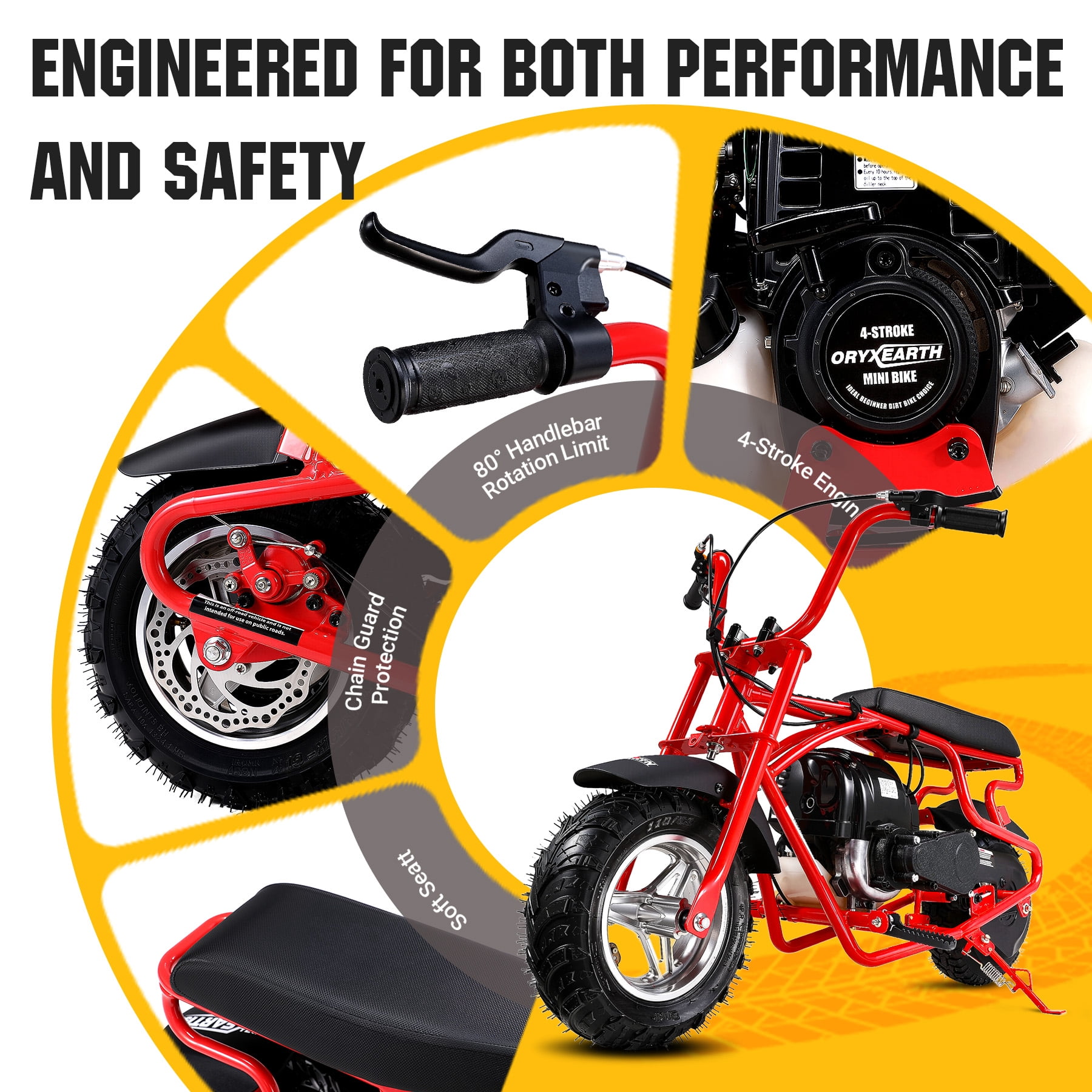 Oryxearth Mini Dirt Bike, OM-40 4-Stroke Gas Power Off Road Pocket Bike for Teens, Easy Pull Start, Red