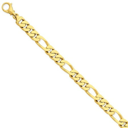 Mens Gold Figaro Bracelet - 14k Yellow Gold 8in 9.2mm Hand Polished Figaro Mens Link Bracelet