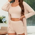 thumbnail image 7 of HUJlwoi 3 Piece Pajama Sets for Women Tied Robe Ribbed Crop Cami Pj Sets with Shorts Solid Color Comfy Loungewear Matching Clothing, 7 of 7