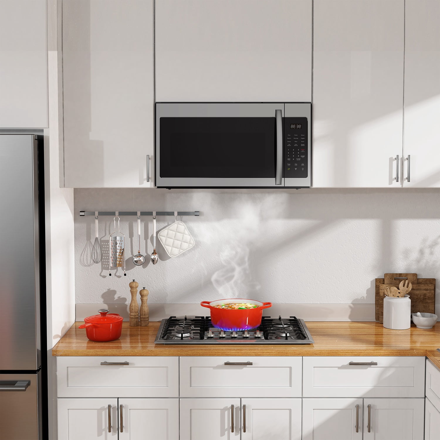 Magnavox 1.7 cu ft 1000 Watt 300 CFM Over the Range Microwave Oven, LED Display  Child Lock, Stainless Steel