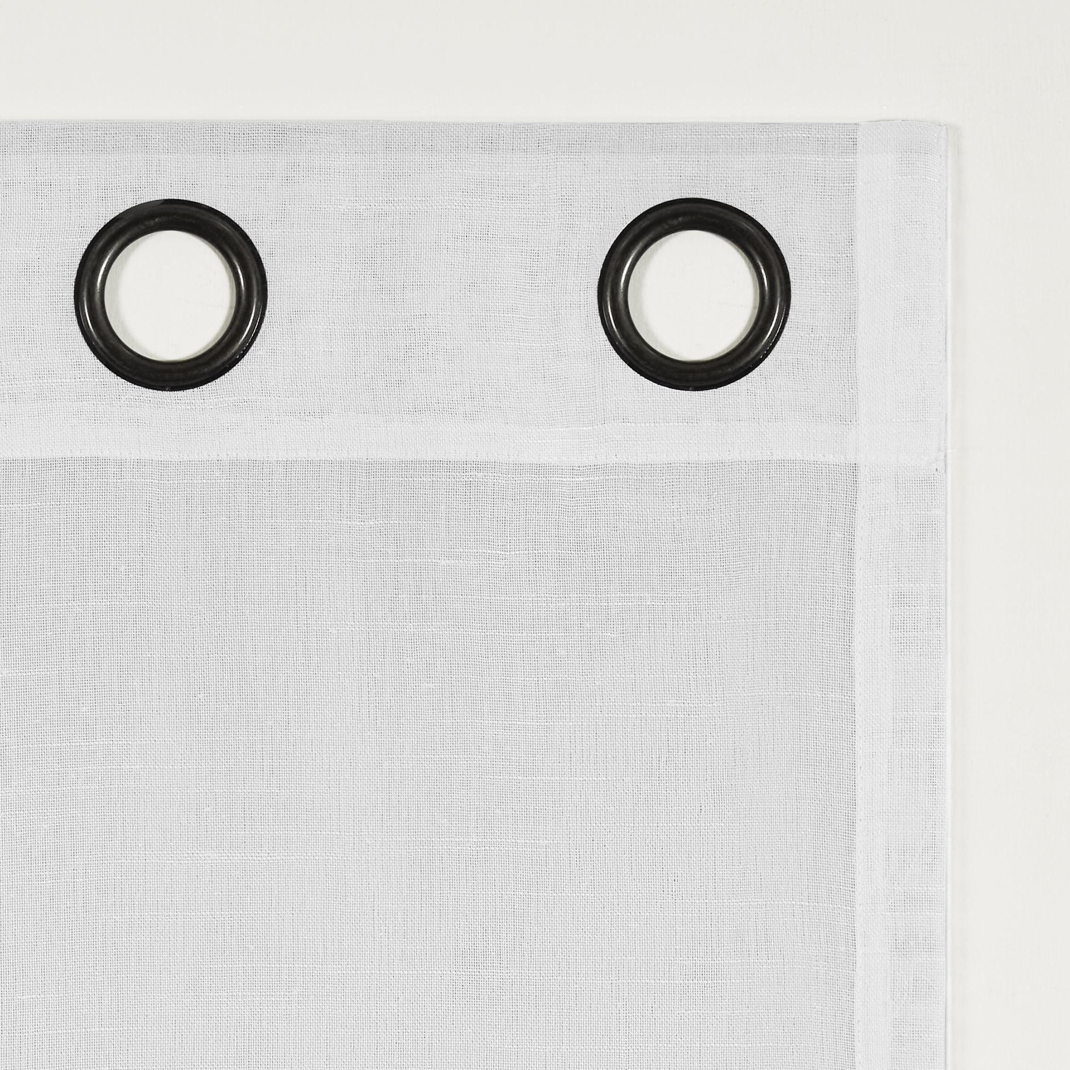 Archaeo Slub Textured Linen Blend Black Grommet Top Curtain, 52"x84", White