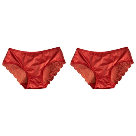 Wijhcboe 2 Pack Women s Women Underwear Seamless Sexy Hollow Thin Strap Hiking Underwear Women Panties Comfortable Breathable Lace Scrunch Panties for Women Satin Stitching Briefs Silk Thong pl