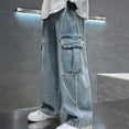 thumbnail image 2 of Niños Vaqueros Niñas Color Sólido Cintura ajustable con pliegues Bolsillo Casual pantalones deportivos de trabajo para niños Vaqueros de cintura ajustable, 2 of 9