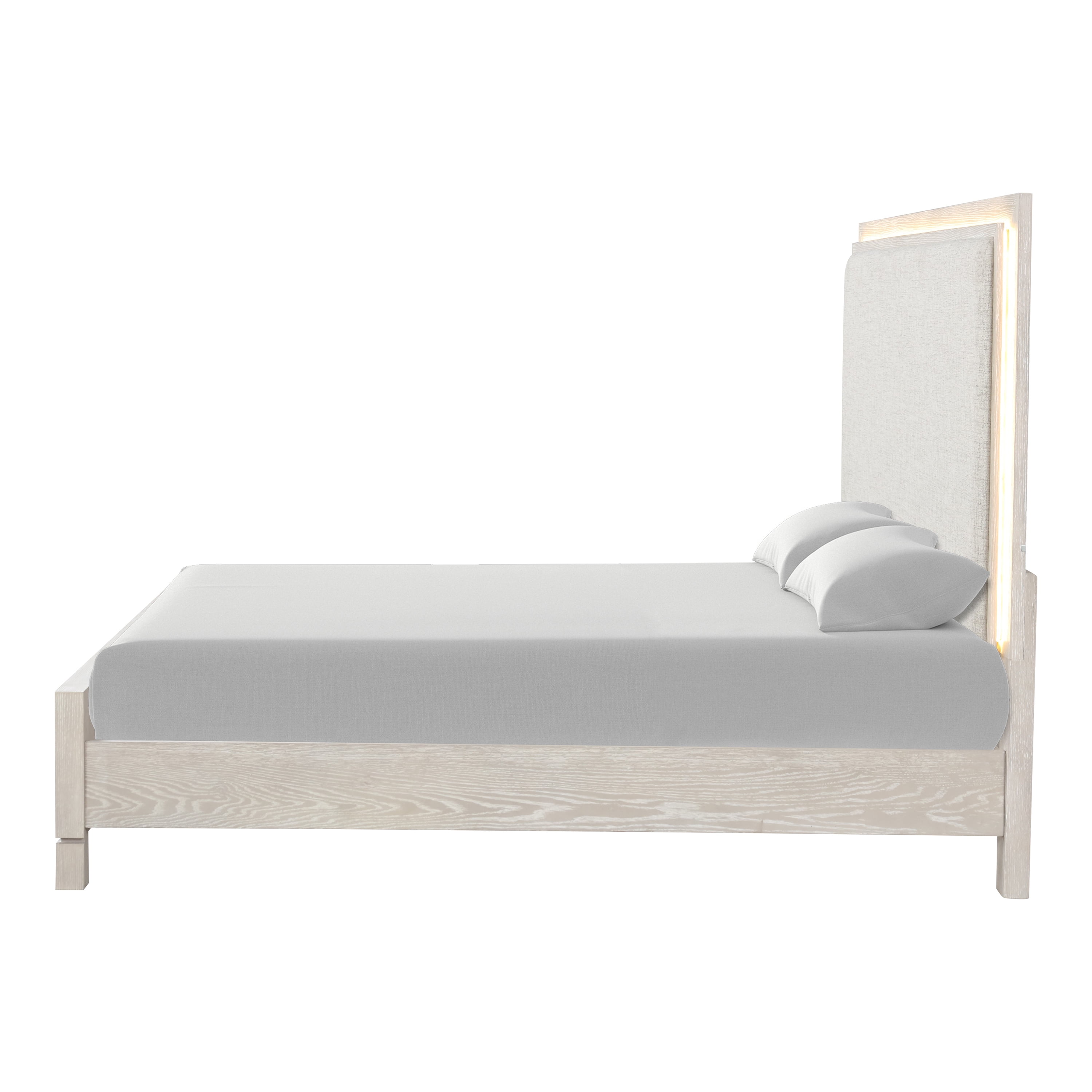 Furniture of America Sagnet Solid Wood Panel Bed with LED, Queen, Weathered Gray