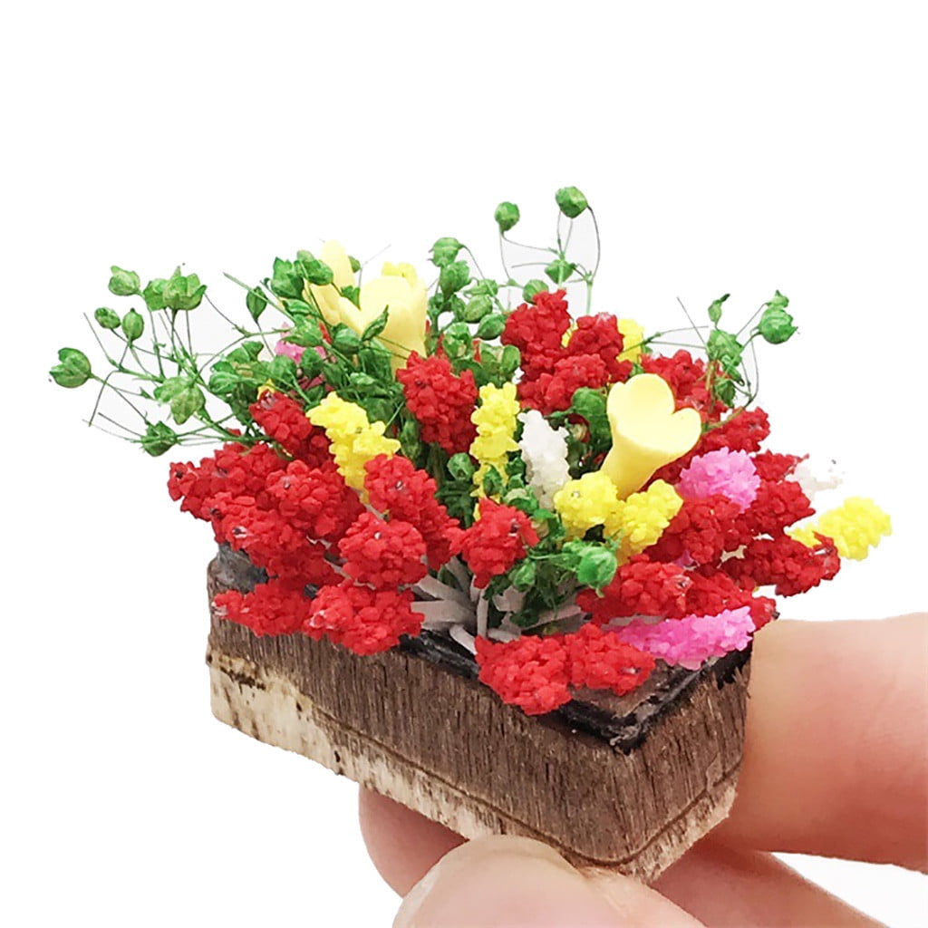 MULTI COLOR Details about   DOLLHOUSE FLOWERS IN WHITE BASKET 