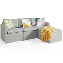 Gymax Convertible L-shaped Sectional Sofa Couch Chaise w/ Ottoman Cushions Light Grey