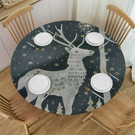 

Palnkart Snowy Forest Snowflakes Round Table Cover Stain Resistant Washable Indoor Outdoor Tablecloth Kitchen Dining Wedding Parties Picnic Farmhouse 100% Polyester Fiber 54-58