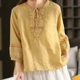 thumbnail image 5 of DDAPJ pyju Cotton Linen Shirts for Women Summer Trendy Boho Tops Lace Up Embroidered Peasant Blouses 3/4 Sleeve Casual Dressy Shirt Ofertas de Hoy Yellow L, 5 of 7