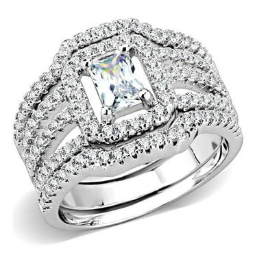 Alamode 3W1503-9 Women Rhodium Brass Ring with AAA Grade CZ in Clear - Size 9