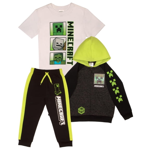Conjunto para Niños Minecraft de 3 Piezas: Sudadera con Capucha, Playera y Joggers Talla 8