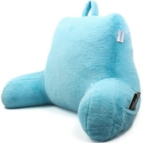 ComfortSpa Reading Pillow for Bed, Backrest Pillows with Arms, Faux Fur Removable Cover, Adult Size, Blue, 19" Tall