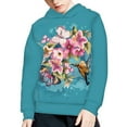 thumbnail image 5 of Xoenoiee Girls Sweatshirt Pullover Hoodies Long Sleeve Hooded Sweater for Kids Fall Winter Clothing with Kangaroo Pocket, Splatter Retro Floral Hummingbird Butterfly Print, M, 5 of 7