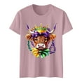 thumbnail image 4 of Womens Casual Tops Crew Neck Short SLeeve Loose Fit Carnival Highland Cattle Printed Tees 2026 Spring Beach Vacation Trendy T Shirts, 4 of 5
