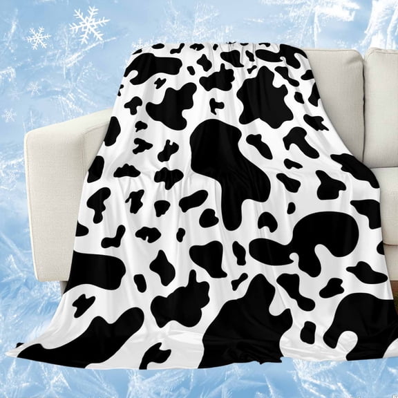 Cow Print Cooling Blanket, Lightweight Breathable Summer Throw Blanket with Double Sided Cold Effect,Modern Black White Farm Animal Patterned Picnic Beach Blankets Bed Sheet for Hot Sleepers 60"x80"