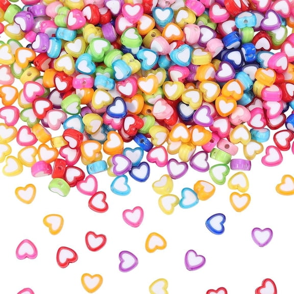 500Pcs Colorful Heart Beads Acrylic Hearts Beads Bulk Plastic Opaque Random Mixed Color Rainbow Love Shaped Loose Spacer Mini Charms