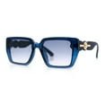 thumbnail image 5 of Womens Rose Metal Button Gem Arm Rimless Rectangle Designer Fashion Sunglasses Blue - Smoke, 5 of 8