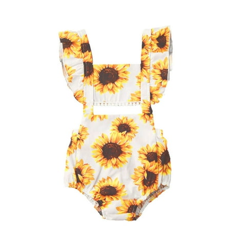 

fvwitlyh Girls Jumpsuits & Rompers Trestle Back Leotard Sleeveless Romper Sunflower Clothes Girls Infant Baby Floral Bodysuit Girls Clothes Girls 18 Months