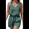 thumbnail image 2 of Conjuntos de Verano de 2 Piezas para Mujer, Sin Mangas, Cuello en V, Camisetas Sin Mangas con Nudo y Pantalones Cortos, Conjuntos A Juego, Verde Pavo Real, Talla M, 2 of 9