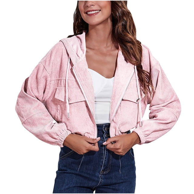 Abrigo con capucha para mujer Otoño Invierno Prendas de abrigo Chaqueta de pana con capucha Chaqueta corta suelta de manga larga con hombros caídos Odeerbi ODB-2