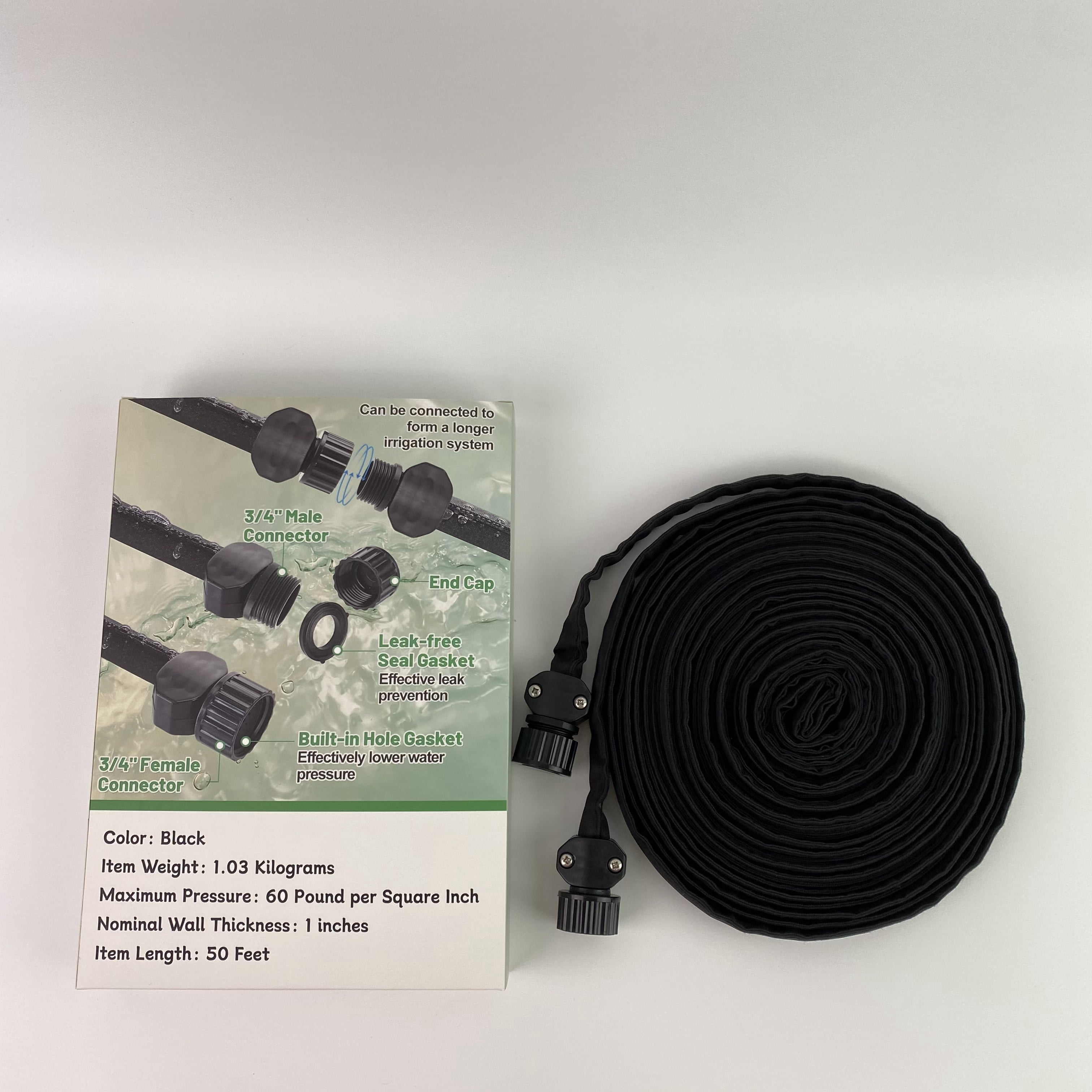 SCORPIOLU Garden hoses,Flat Soaker Hose for Garden Bed, 50ft 50ft*2 1/2" Linkable Consistent Drip Irrigation Hose Save 80% Water Leakproof Heavy Duty Double Layer Sprinkler Garden Hose (50FT)
