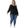 thumbnail image 3 of DARING DIVA Women's Plus Smocked Peplum Crew Neck Chiffon Top 4X Black, 3 of 6