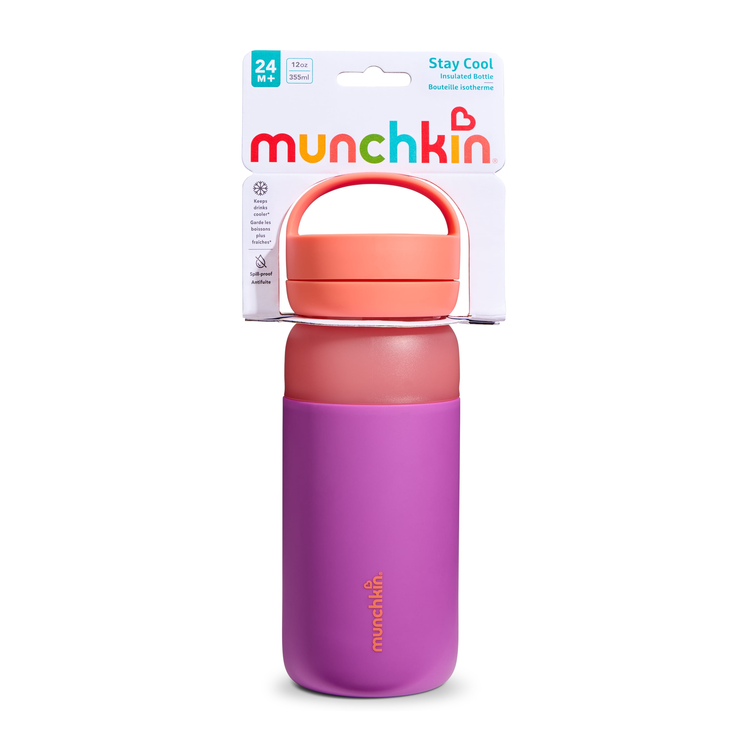 Munchkin Stay Cool Insulated Spill-proof Water Bottle for Kids - Purple, 12oz