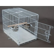 Mcage 24" Large Metal Portable Bird Parrot Travel Cage with Wooden Stand Perch & Stainless Steel Dishes, White