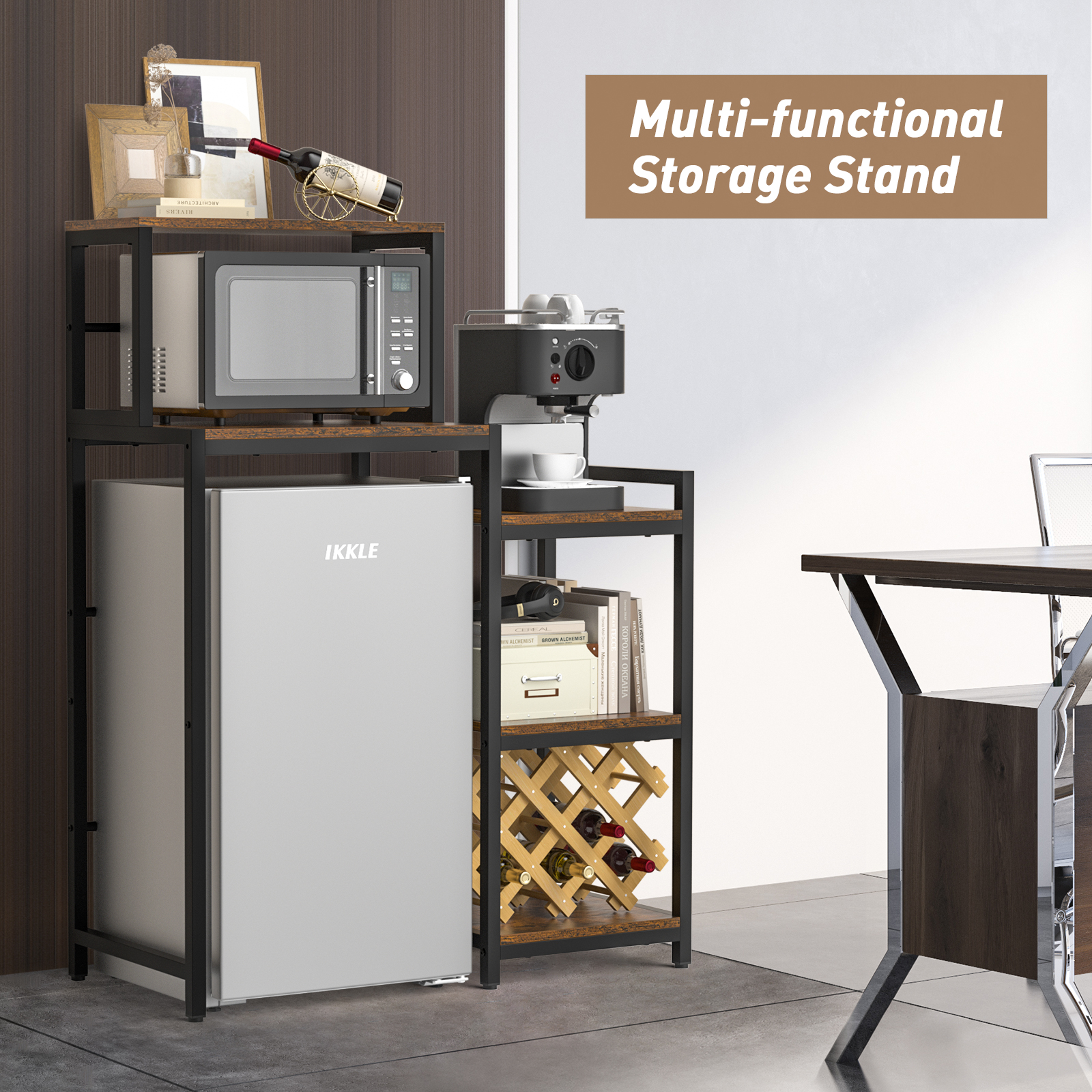 Mini Fridge Stand & Microwave Stand with 3-Tier Storage Shelves for Dorm Kitchen
